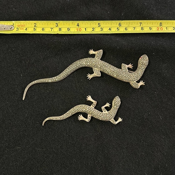 Silver Marcasite Salamander Pins | Set of 2 - Picture 3 of 3
